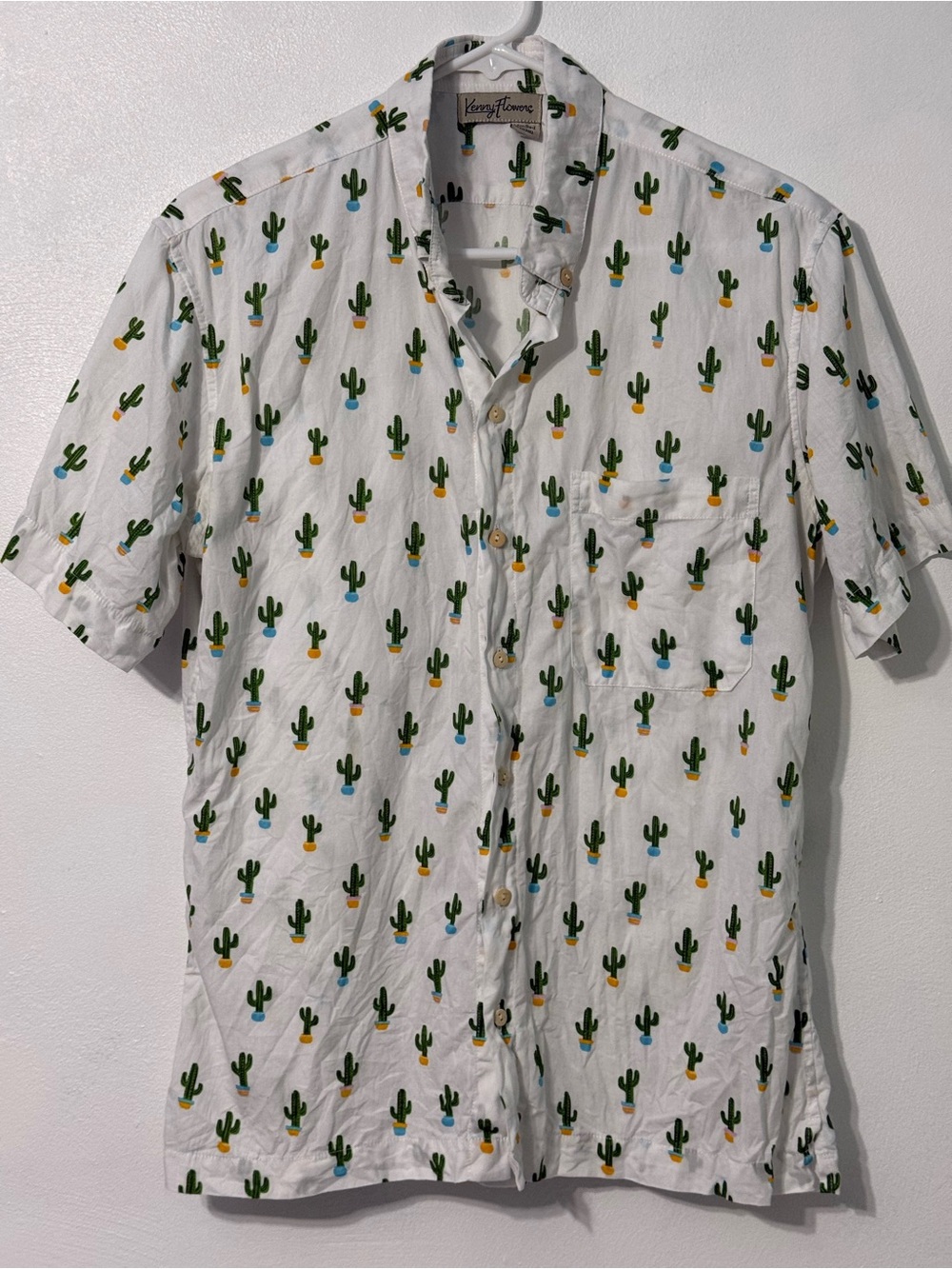Kenny Flowers Limited Edition Men's White Cactus Print Short Sleeve Shirt